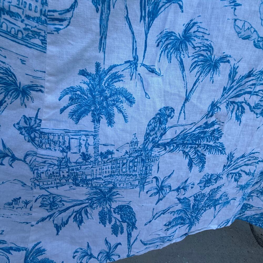 Joie women’s linen tropical blue white toile dress fit & flare resortwear sz 14 - Picture 3 of 9
